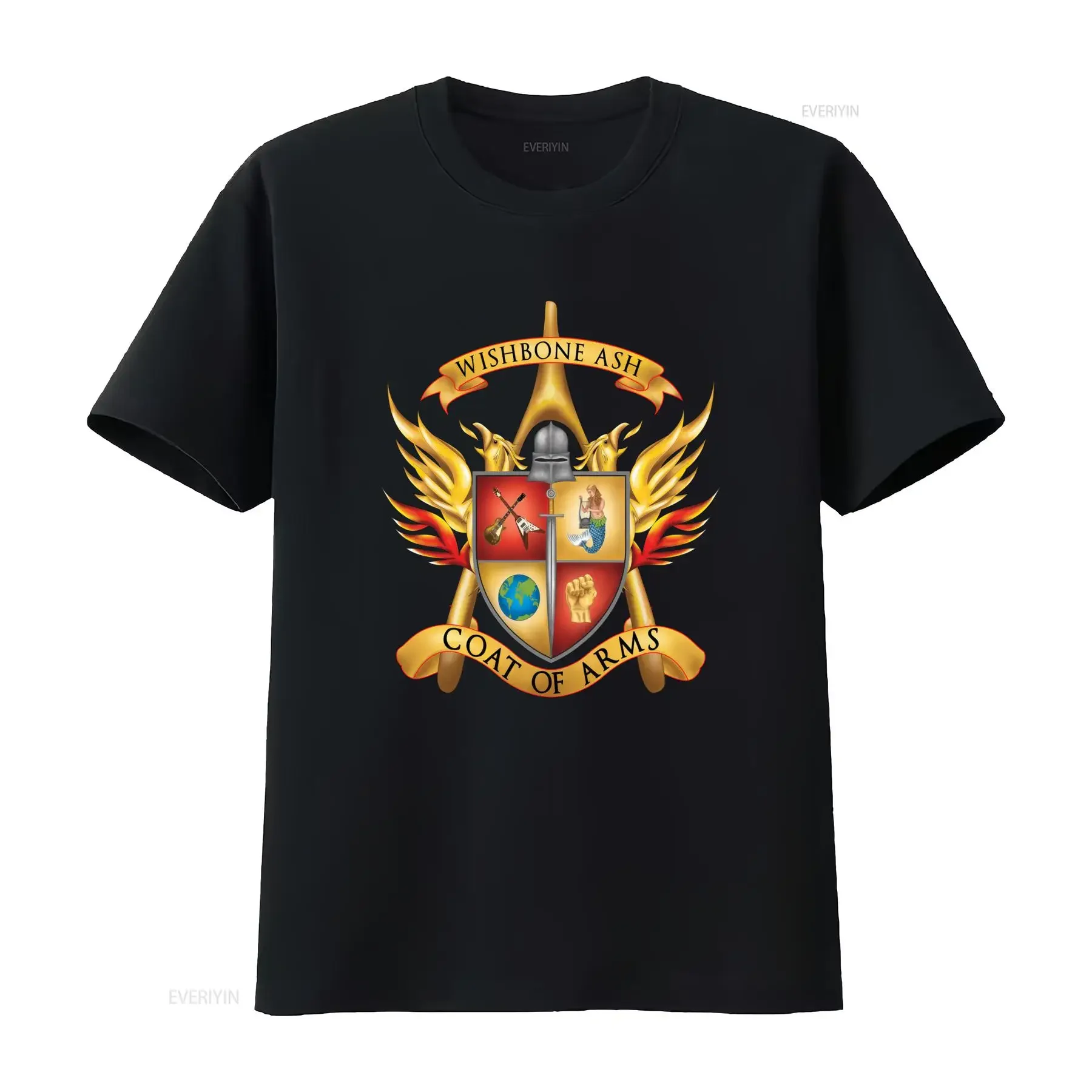 Wishbone Ash Coat of Arms Design Soft Cotton T Shirt for Men Rock Band Fans vintage Washed designer clothes streetwear homme
