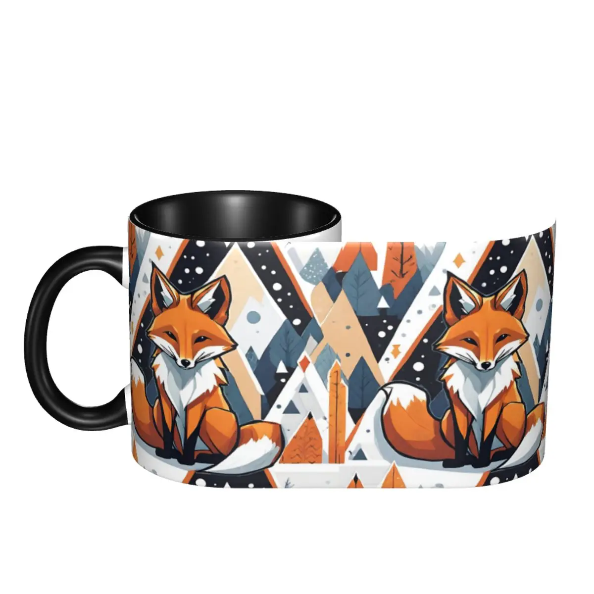 Smiling Geometric Fox Mug Funny Ceramic Coffee Cups Tea Mugs Milk Cup Drinkware Gift for Woman Man DIY Custom