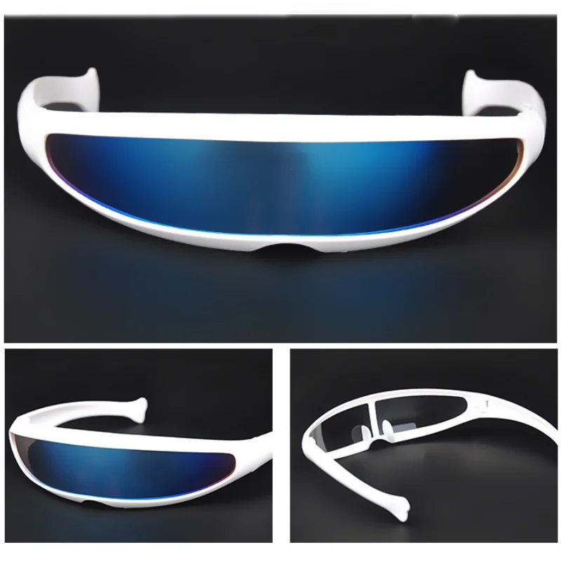 Gafas de sol futuristas con visera de ciclope estrecho, gafas láser UV400 con personalidad, lentes espejados, gafas para disfraz, gafas para hombre