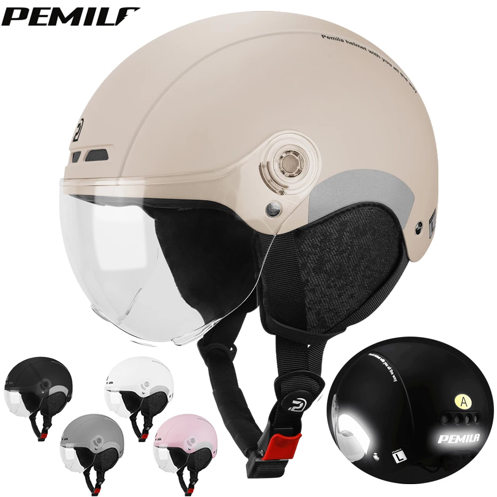 PEMILA Kask rowerowy The Four Seasons z soczewkami Ochrona uszu Kask rowerowy MTB Odblaskowa naklejka E-Bike Kask rowerowy