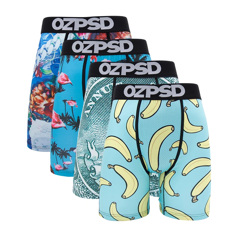 

OZPSD 4Pcs Sexy Men Underwear Boxers Men's Panties Plus Size 3XL Mens Innerwear Fashion Print Underpants Mens Boxershorts Trunks