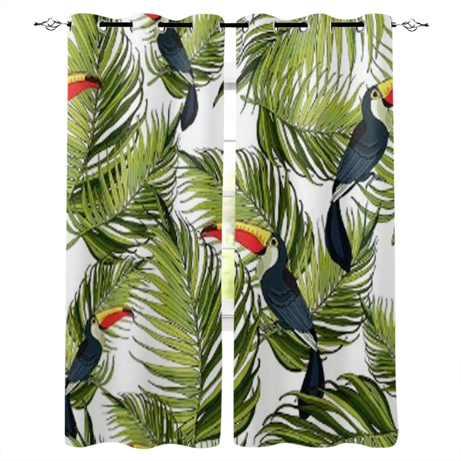 Toucan And Palm Branches Curtains For Living Room Decoration Window Blind Cloth Bedroom Kitchen Curtain For Home