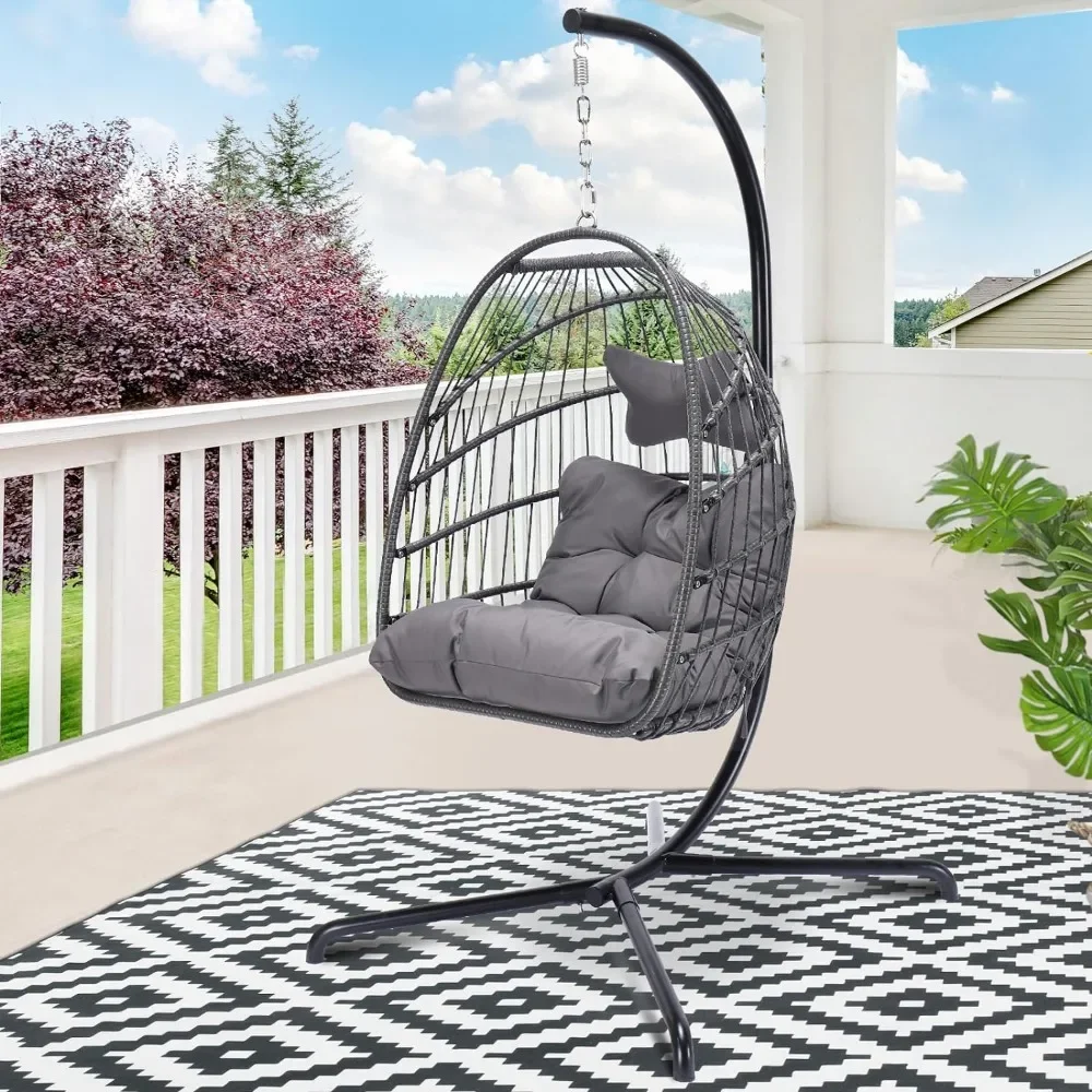 

Indoor Outdoor Patio Wicker Hanging Egg Chair with Stand PE Rattan Swing Hammock Egg Chairs UV Resistant Cushions 350l