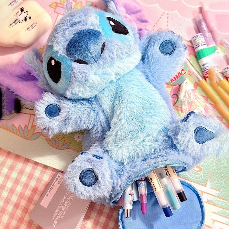 Disney-estuche de lápices de felpa Stitch Lotso, bolsa de bolígrafo de Anime Kawaii, caja de papelería para el hogar para estudiantes, bolsas de felpa de Lilo y stitch, juguete para niños, regalo