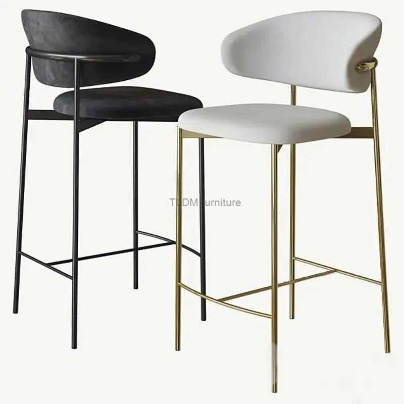 Modern Minimalista Front Desk High Bar Stool, Nordic Iron Cadeiras, Móveis de cozinha, Designer Back Bar Chair