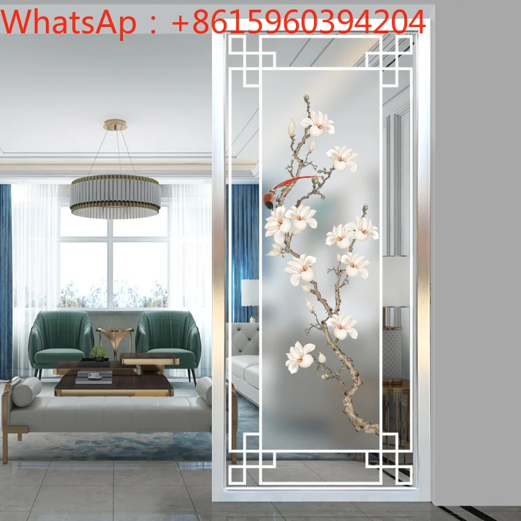 Modern art glass screen living room partition wall frosted translucent decoration light luxury entrance abstract painting