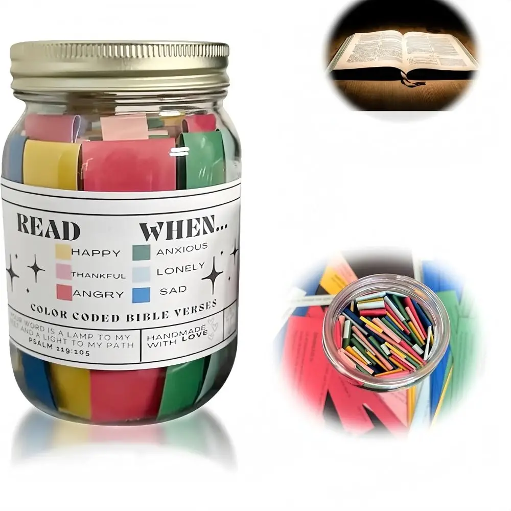 Pote Criativo com Versículos Bíblicos, Notas Bíblicas, Cartões Coloridos, Pote de Gratidão com Código de Cores, Papel para Notas de Melhores Desejos, Cartões Cristãos para Pote