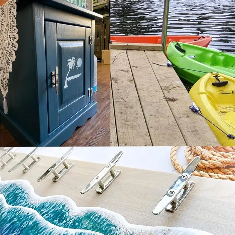 T22C Boat Dock Cleats 6 Inch Open Base, Mooring Deck Cleats In 316 Stainless Steel With Fasteners
