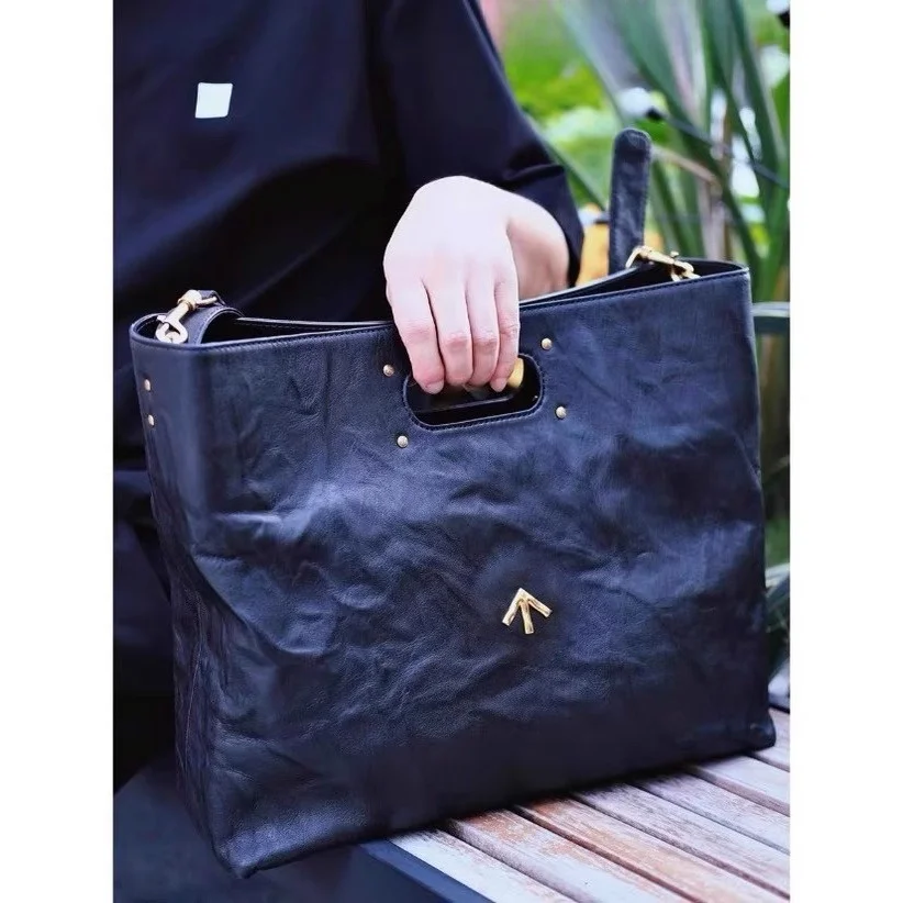 

Кожаная сумка-тоут, портфель, вместительная сумка для поездок на работу, складная сумка из воловьей кожи, сумка через плечо, повседневная сумка с застежкой на замок и пряжку