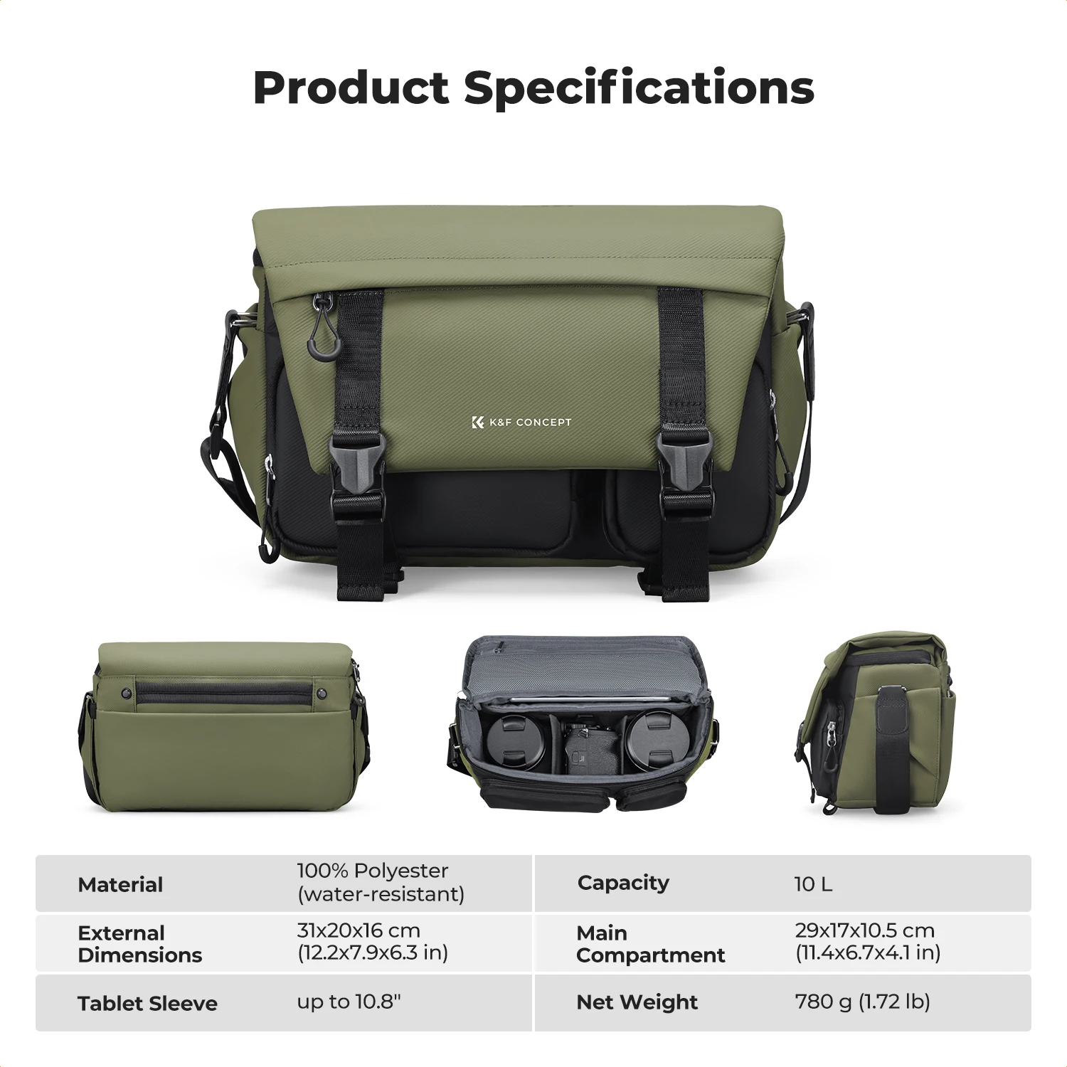 K&F CONCEPT Camera Sling Bag Magnetic Buckle Travel Photography Shoulder Messenger Bag For Canon Sony Nikon DSLR SLR Camera