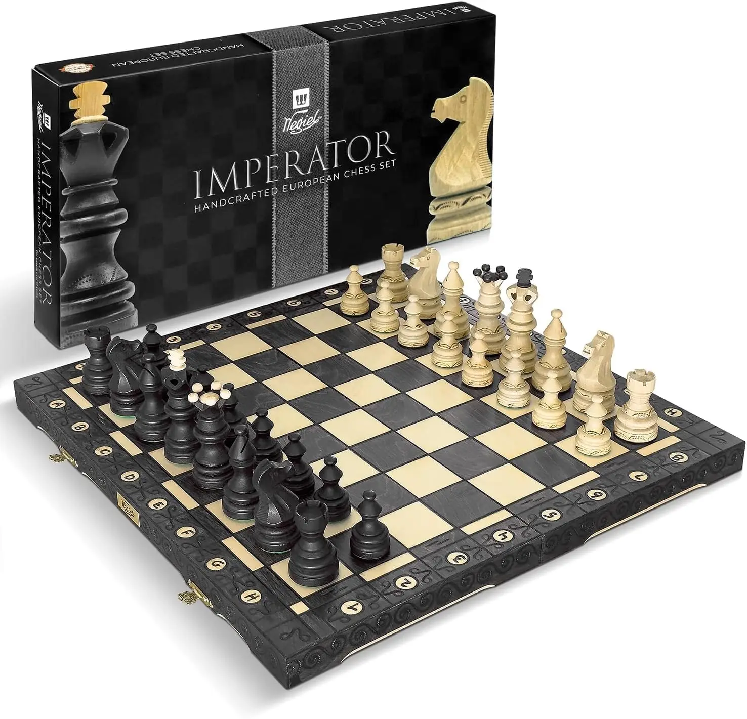 Imperator 21-Inch Luxury Wooden Chess Set for Adults and Kids - Handcrafted from Premium Beech and Birch Wood - Unique Folding D