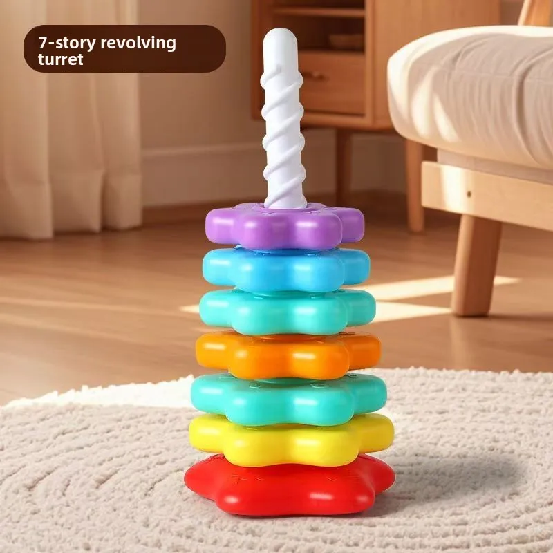 Torre giratoria apilable de arcoíris para bebé de 0 a 3 años, anillo apilable giratorio, juguete rompecabezas, educación temprana