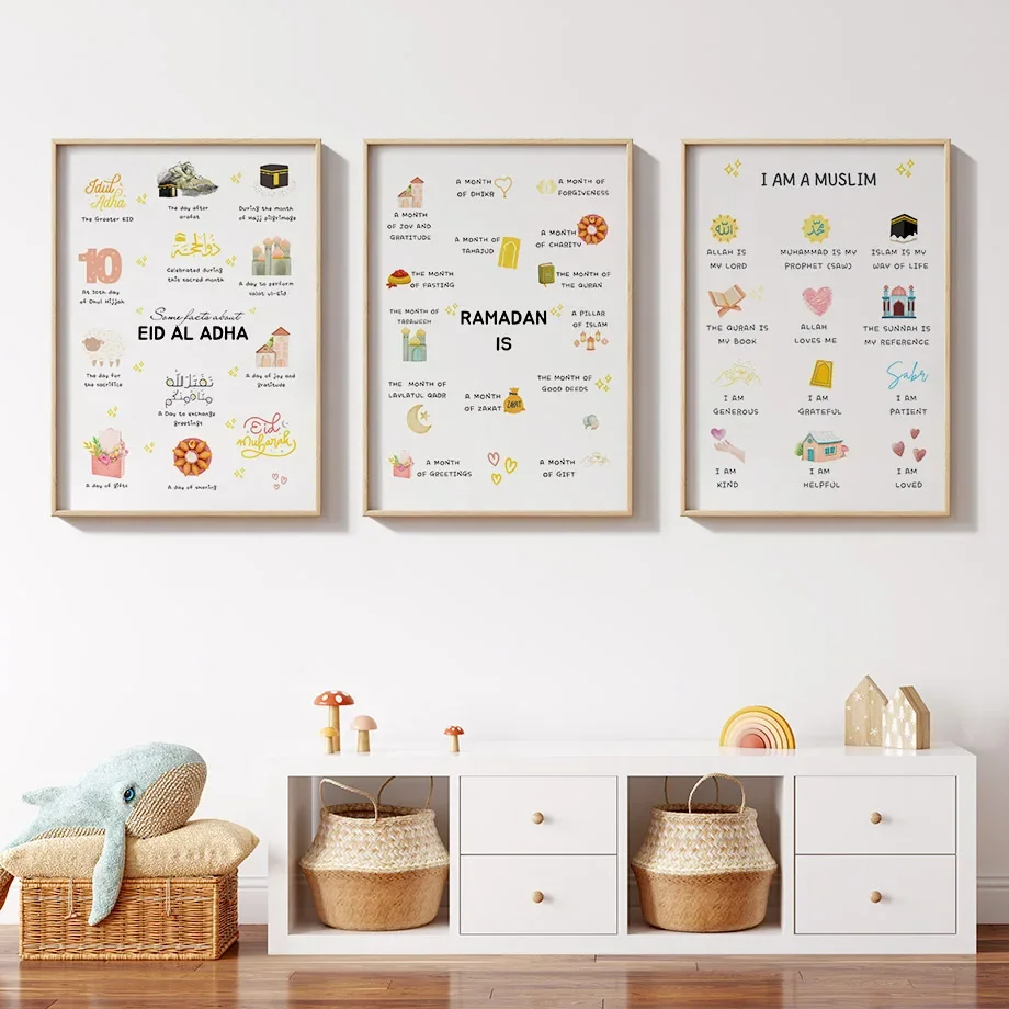 Ramadan Islamic Muslim Nursery Posters And Prints Canvas Painting Eid Al Adha Wall Art Pictures Kids Room Education Home Decor