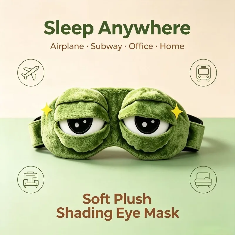 Funny 3D Frog Sleep Eye Mask Super Soft Plush Adjustable Full Shading Blindfold Portable Eyeshade for Travel Nap Kids Adults