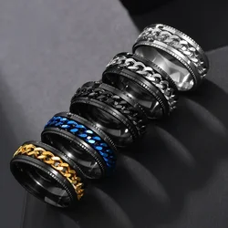 Punk 8mm Spinner Chain Men Rotatable Ring Black Blue Stainless Steel Rotatable Cool Jewelry Party Gift 2022 New Style Rotatable