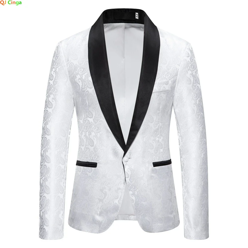 

2024 New White Cashew Flower Blazer Jacket Men's Wedding Party Dress Coats Red Blue Black Suit Tops Jackets S-XXL