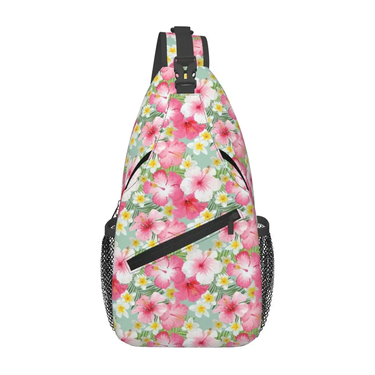 Tropical Hibiscus And Plumeria Flowers Chest Bag Men Sling Crossbody Backpack Chest Bag Travel Hiking Daypack Shoulder Bag