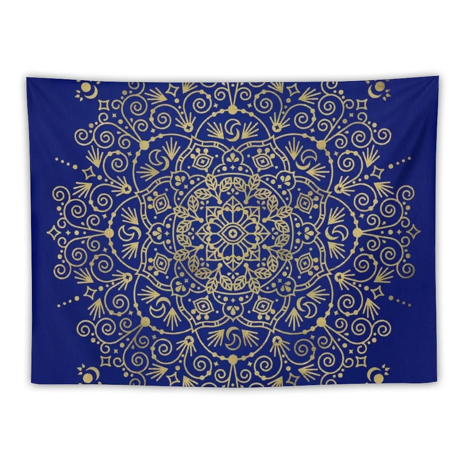 New Moroccan Mandala – Gold Ink on Navy Tapestry Room Aesthetic Room Decor Korean Style Room Decorating Aesthetic