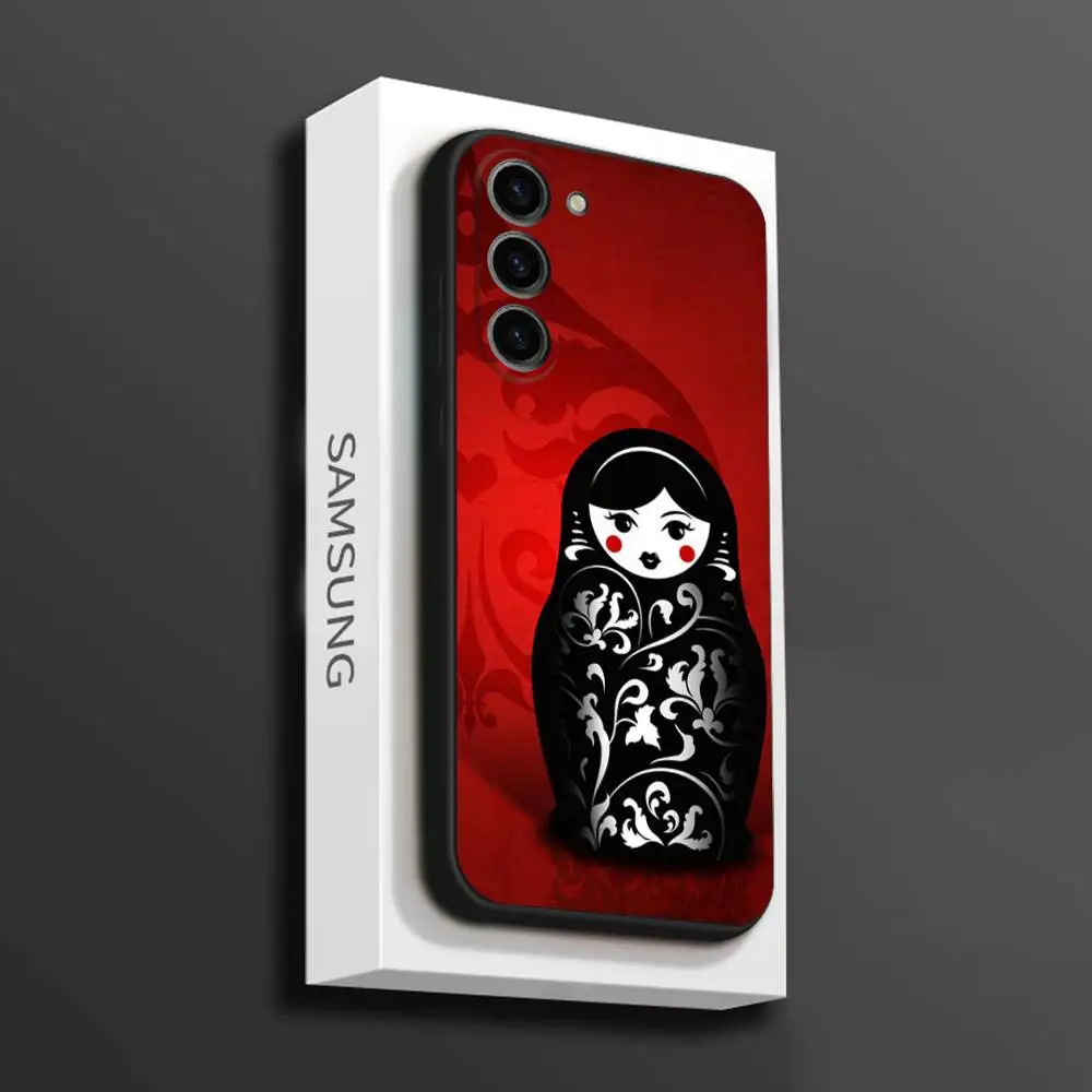 Russische poppen Matryoshka telefoonhoesje voor Samsung Galaxy A 73,72,51,53,52,71,22,5G,Note,J7,8,9 zachte zwarte cover