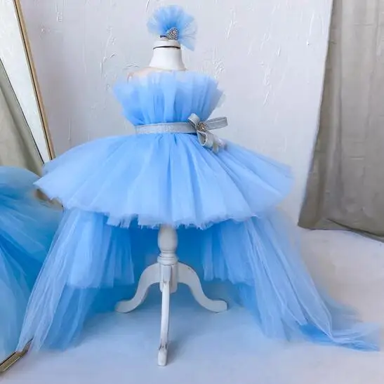 

Fluffy High Low Flower Girl Dress For Wedding Party Gown Tiered Tulle Kid Baby Birthday Gown First Communion Dress Photography