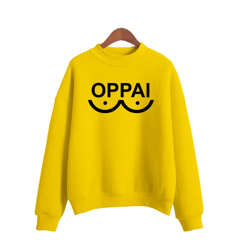 OPPAI Print Woman Sweatshirt Sweet Korean O-neck Knitted Pullovers Thick Autumn Winter Candy Color women One Punch Clothing