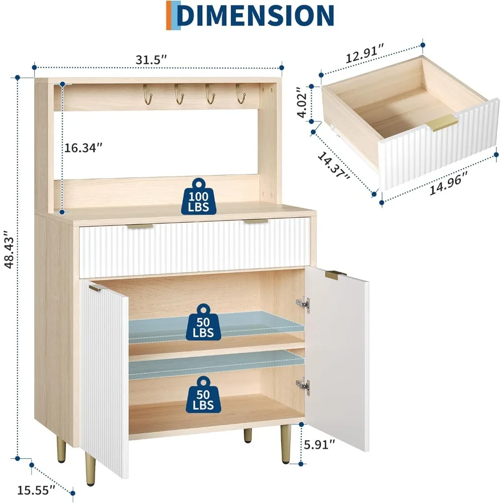 خزانة بوفيه خشبية حديثة مع أرفف قابلة للتعديل وتخزين الأدراج وميزة بار القهوة #2