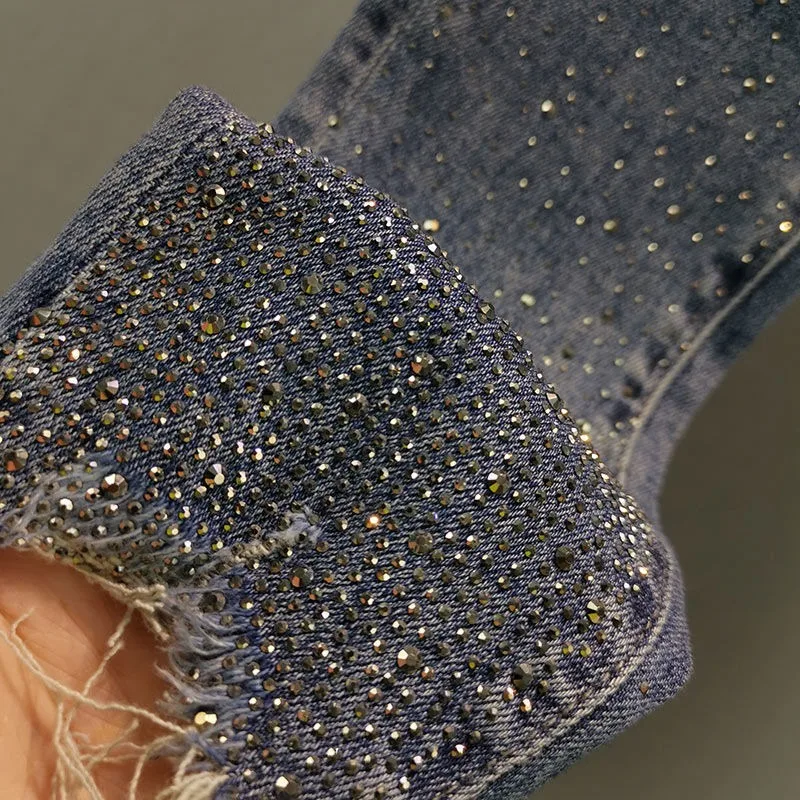 Luxury Rhinestone Jeans Women Stretch Jeans Fashion High Waist Denim Pants for Women Elegant Skinny Jeans Women Clothing