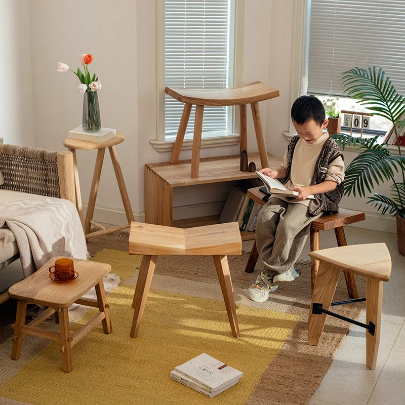 Solid Wood Saddle Stool for Home Low Profile Bench for Kid Natural Wood Sofa Footrest Ottoman Minimalist Shoe Changing Stools