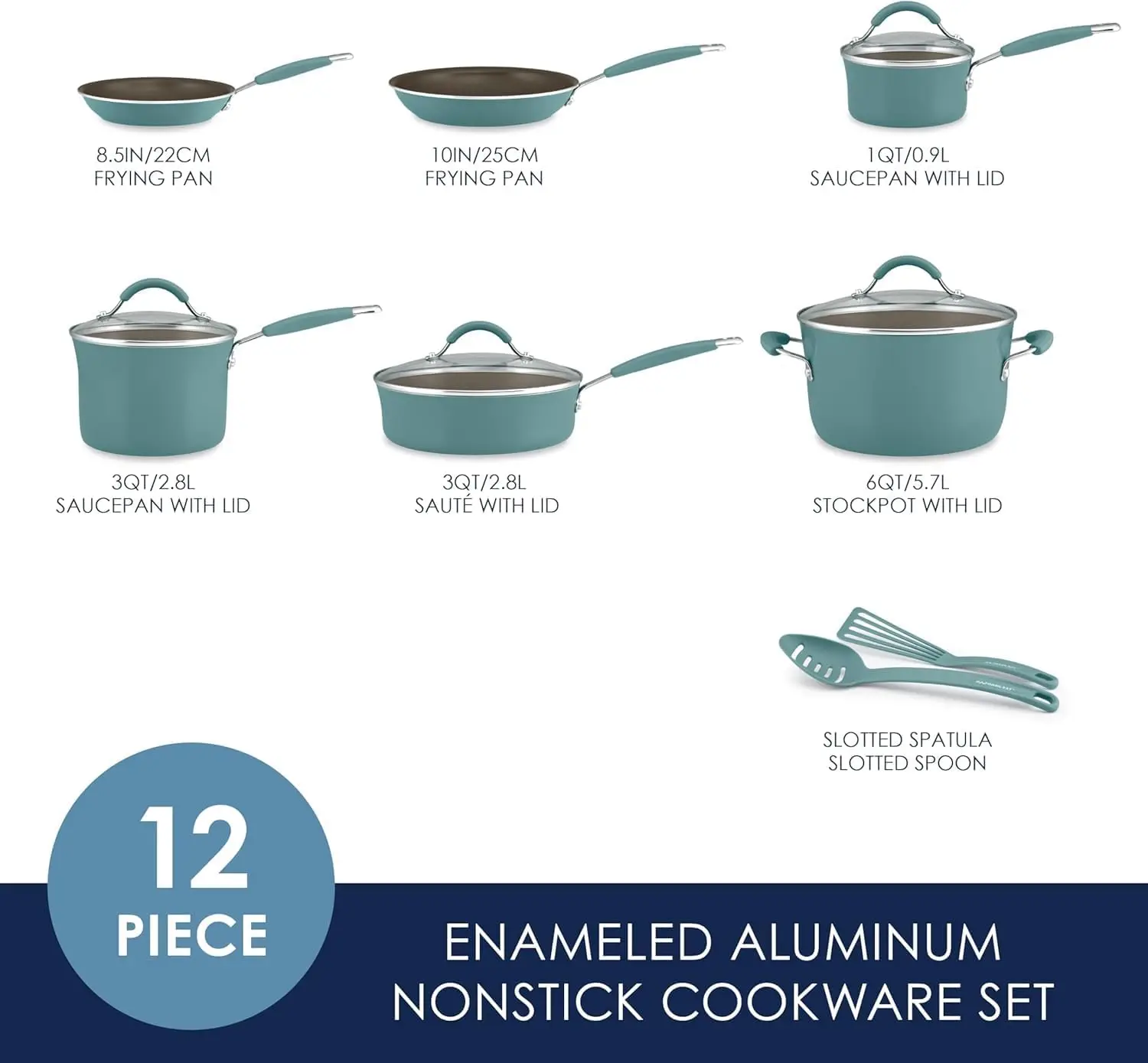 Rachael Ray Cucina Nonstick Cookware Pots and Pans Set 12 Piece Agave Blue Kitchen