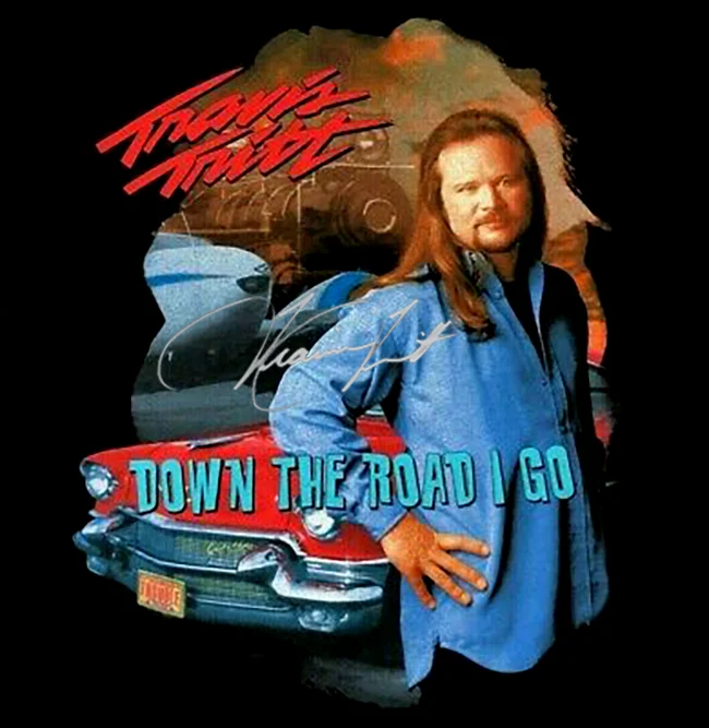 Rzadka bawełniana czarna koszulka TRAVIS TRITT Down The Road I Go unisex S-234XL