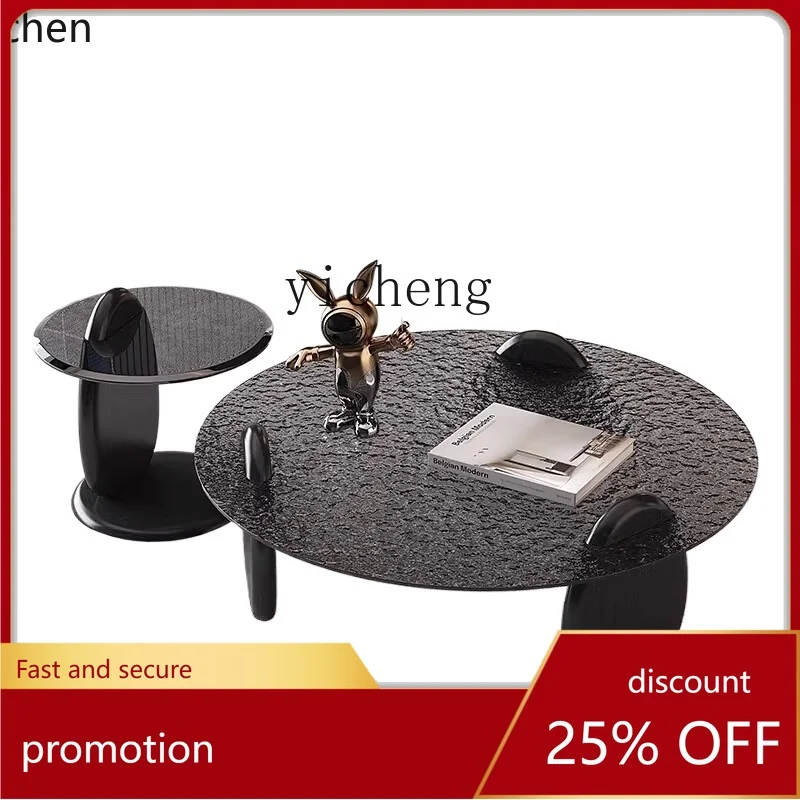 

ZML Light Luxury Modern Round Water Corrugated Glass Coffee Table Wabi Sabi Wind Art