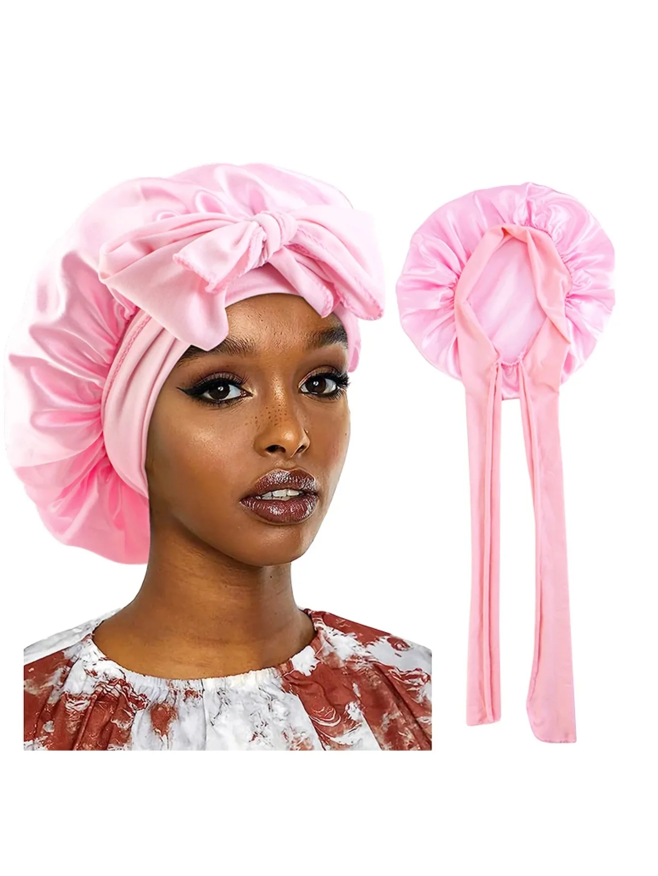 

New Satin Sleeping Cap For Women Solid Wide Band Stretch Head Tie Silky Bonnet Edge Wrap Nightcap Hair Care Shower Head Cover