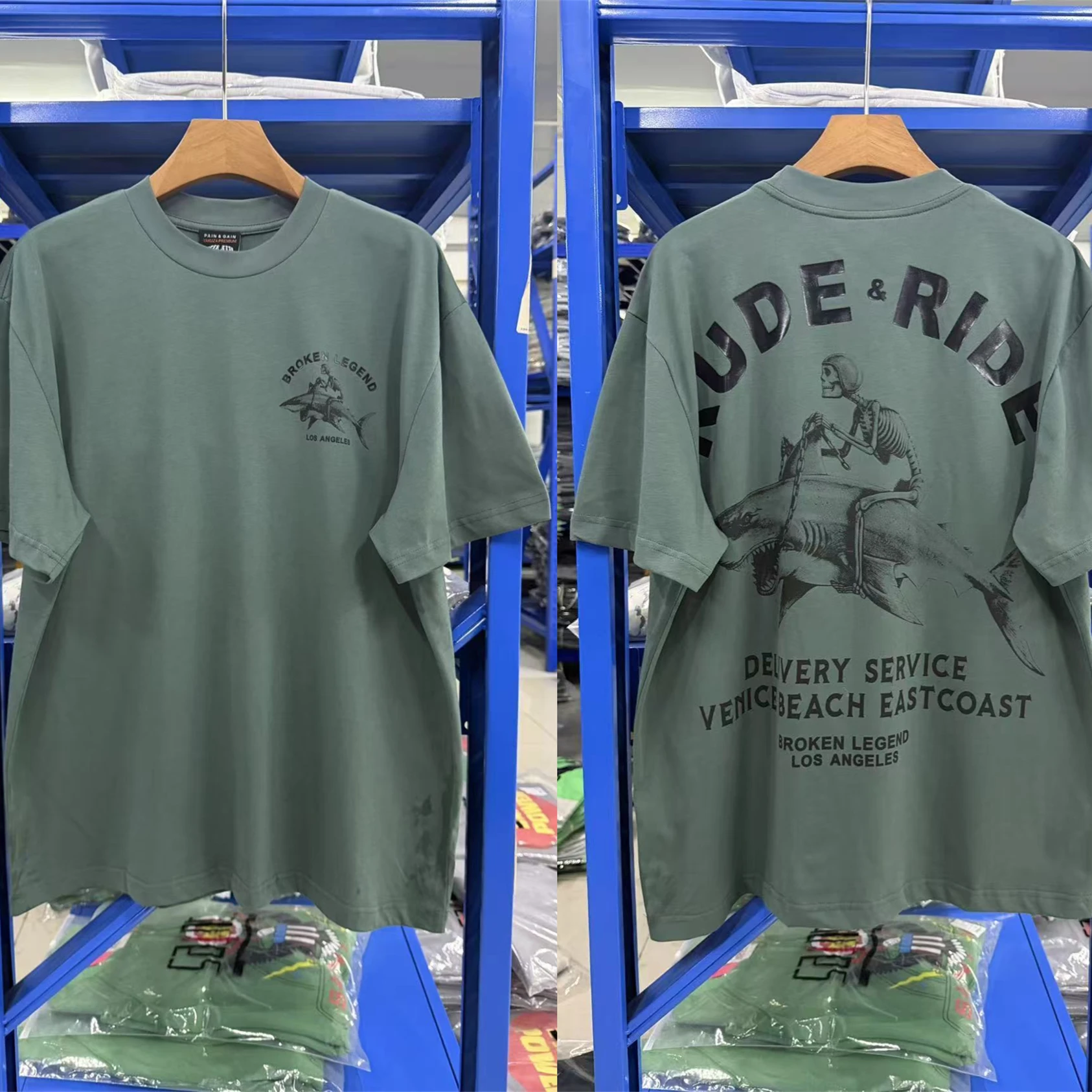 Olive Green Vintage Yakuza Premium 26SS BROKEN LEGEND LOS ANGELES T Shirt For Men Women Best Quality Tee Tops T-Shirt