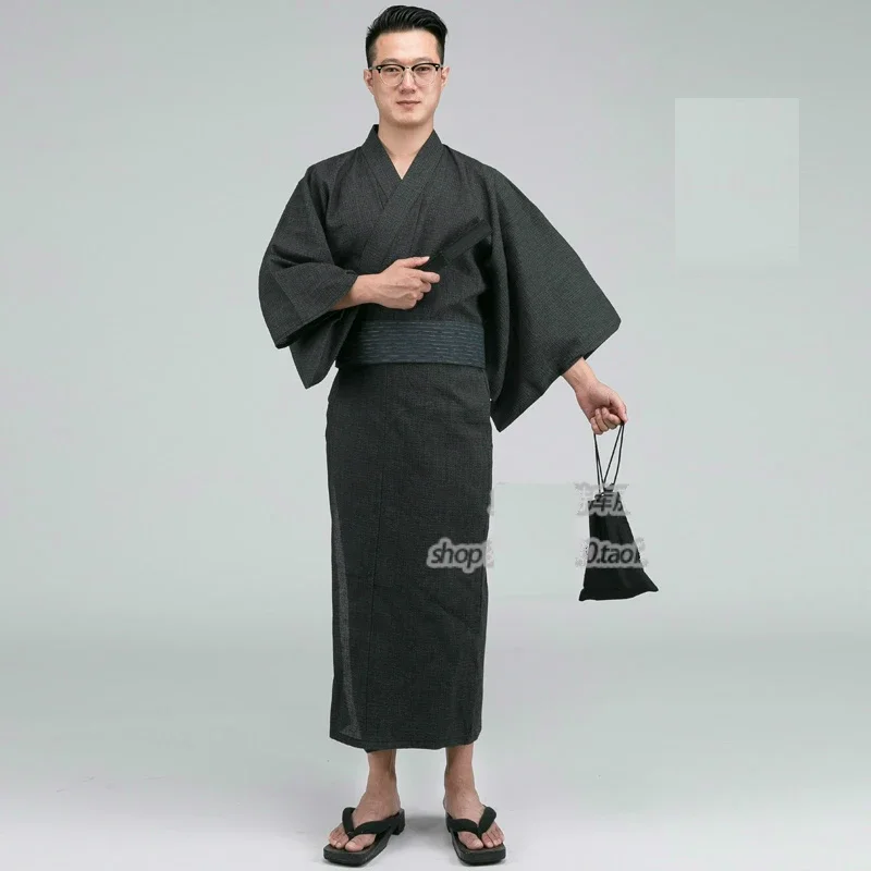 Yukata Long Men Japonais Style Gown Pajamas Set Bathrobe Homme Samurai Kimono Asian Clothes Homewear Robe Traditional Clothing