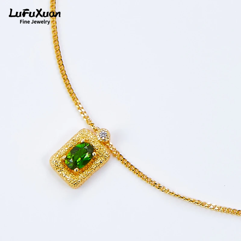 LUFUXUAN sterling silver S925 diopside Necklace, Ancient texture, light Luxury, exquisite craftsmanship, simple and versatile