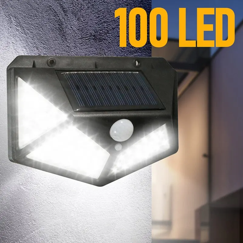 100 Led Zonne-Wandlamp Aan Alle Kanten Lichtgevende Bewegingssensor Menselijke Inductie Binnenplaats Waterdichte Trap Buiten Wandlamp