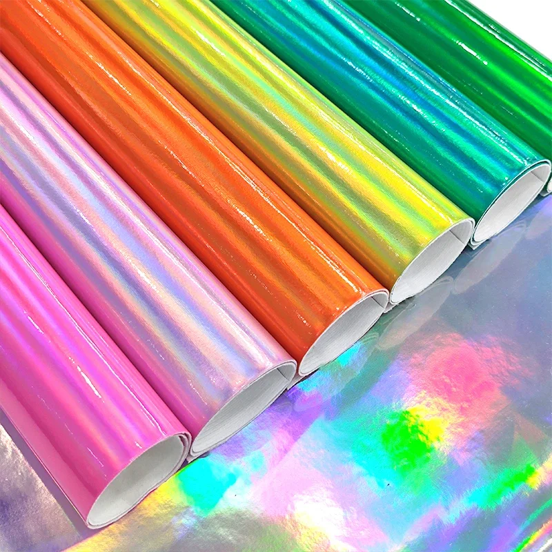 Holographic Mirror PU Synthetic Leather Fabric Sheet，Bright materials for backdrop/backpack/shoe/garment/notebook covers sewing