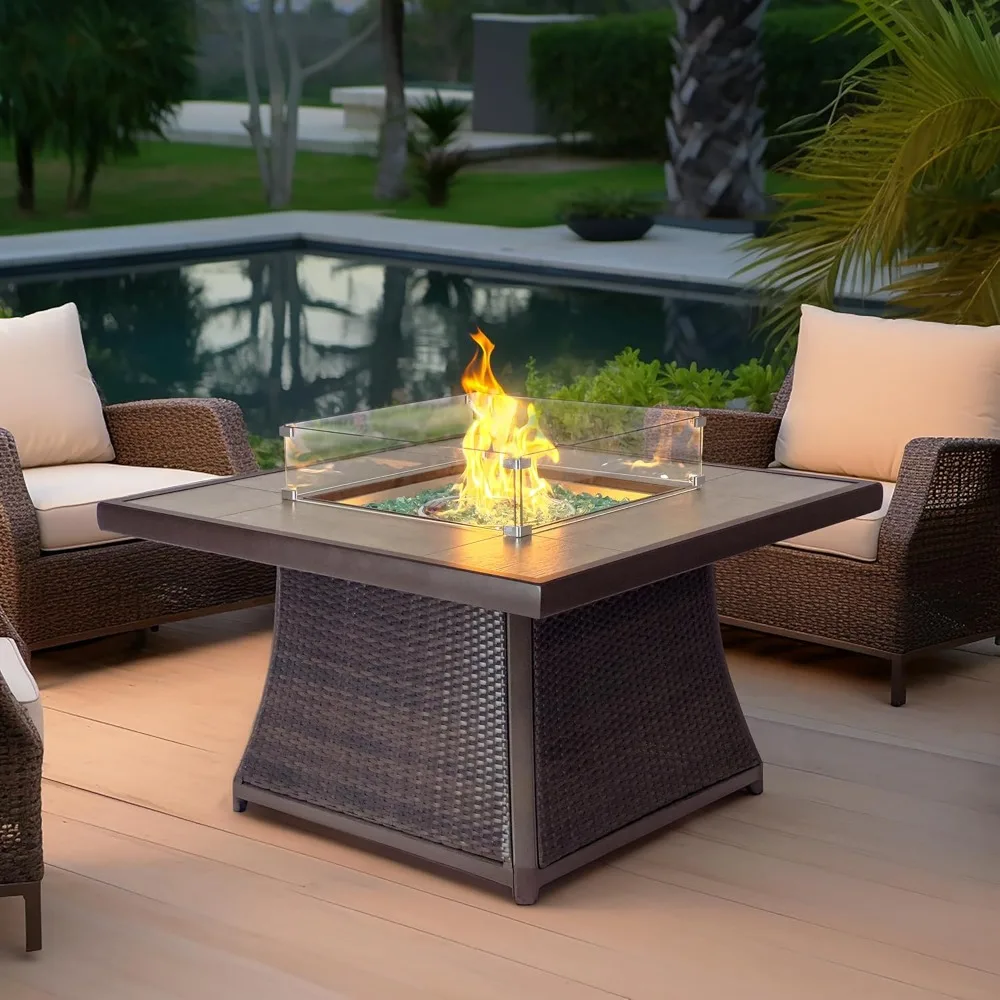 

42" Propane Gas Fire Pit Table CSA Certified, 50000 BTU Outdoor Patio Firepit with Tile, Includes Wind Guard and Fire Glass