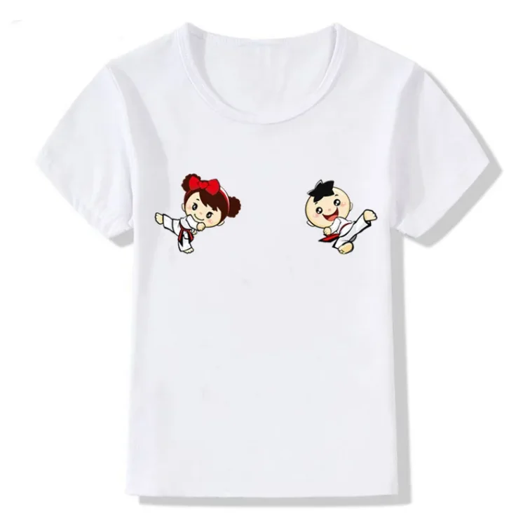 Children Cartoon Taekwondo Print Tshirt Kids Girls 2024 Summer Tops Child T shirt