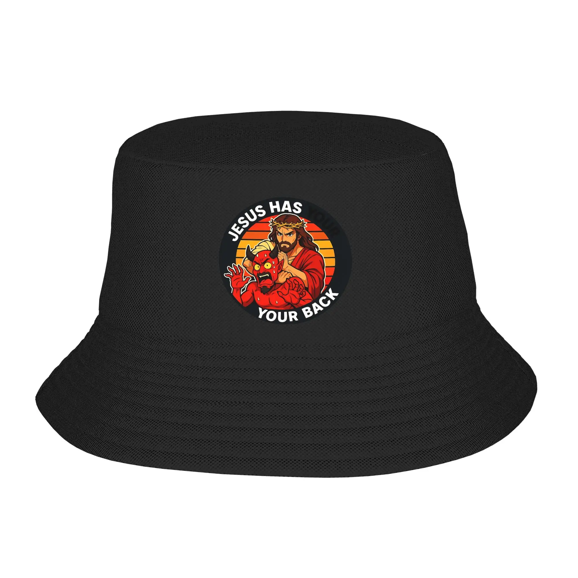 Girls Harajuku Bucket Hat Jesus Has Your Back Jiu Jitsu Merchandise Bob Hats For Vocation Getaway Headwear UV Protection
