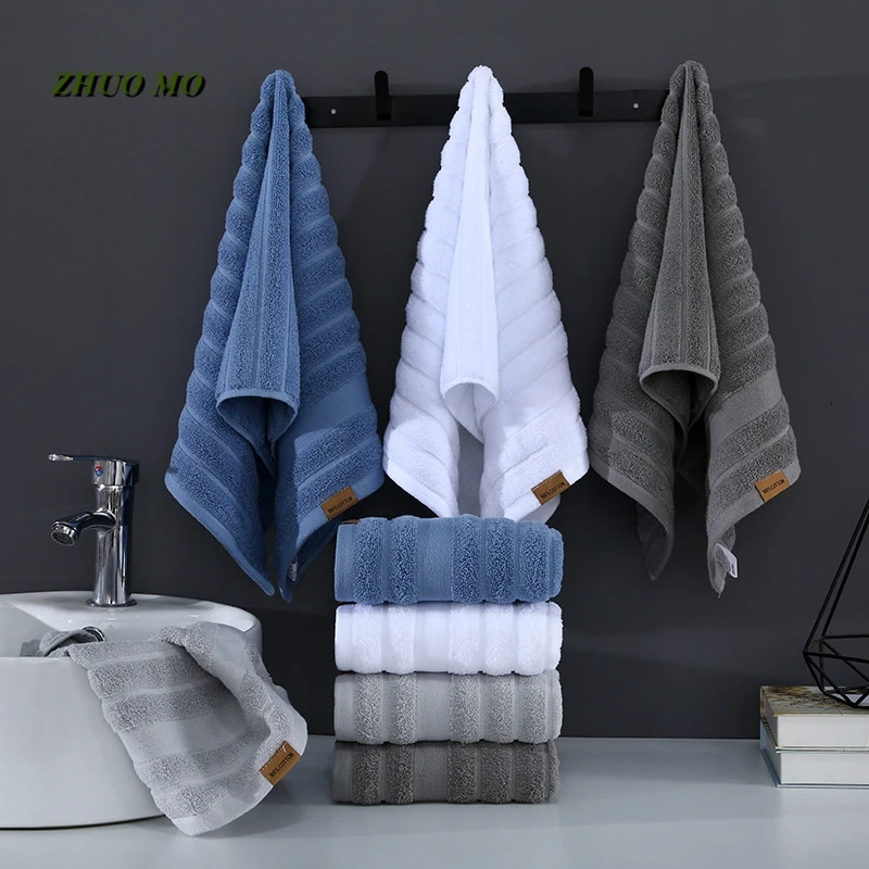 Luxury Satin Stripe Towel Set, 100% Cotton, Swimming Sports, Gym, Shower, Beach, Hotel, Spa, Absorbent, 35x75cm, 3Pcs