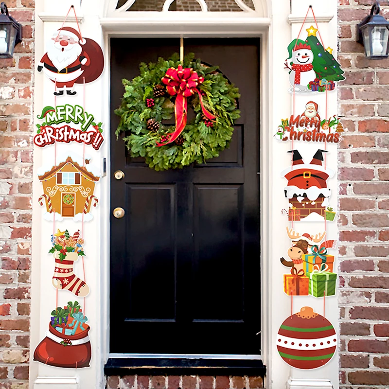 1set Merry Christmas Door Banner Decoration Santa Claus Couplet Xmas Tree Hanging Pendants Christmas Home Decor Navidad New Year