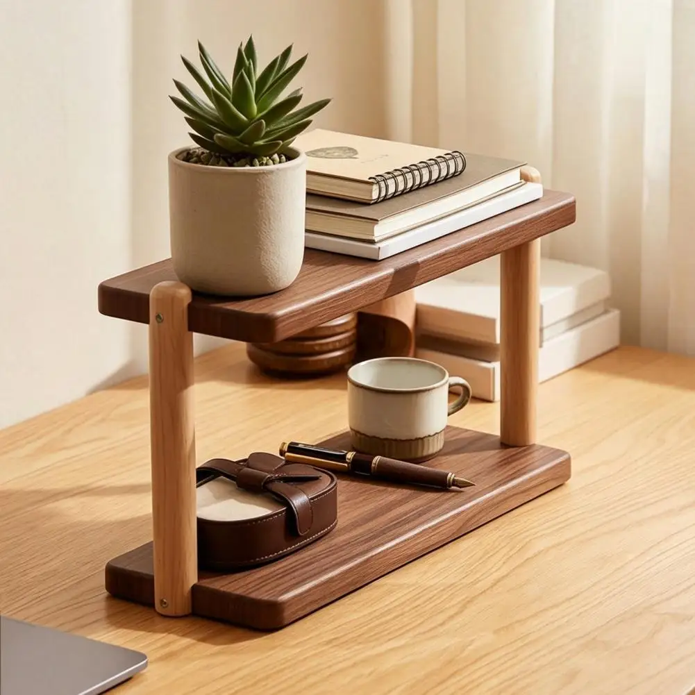 Layered Tool Organizer for Table 2-tier Wooden Desktop Storage Rack Vertical Space-saving Organizer Shelf Multi-purpose for Mugs