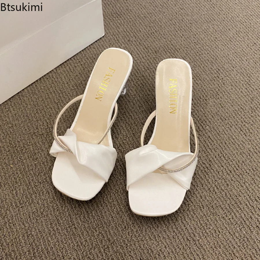 New 2025 Sumer Women's High Heels Shoes Sexy Water Diamond Transparent Thick Heel Sandals Wedges Shoes Sandals Ladies Slippers