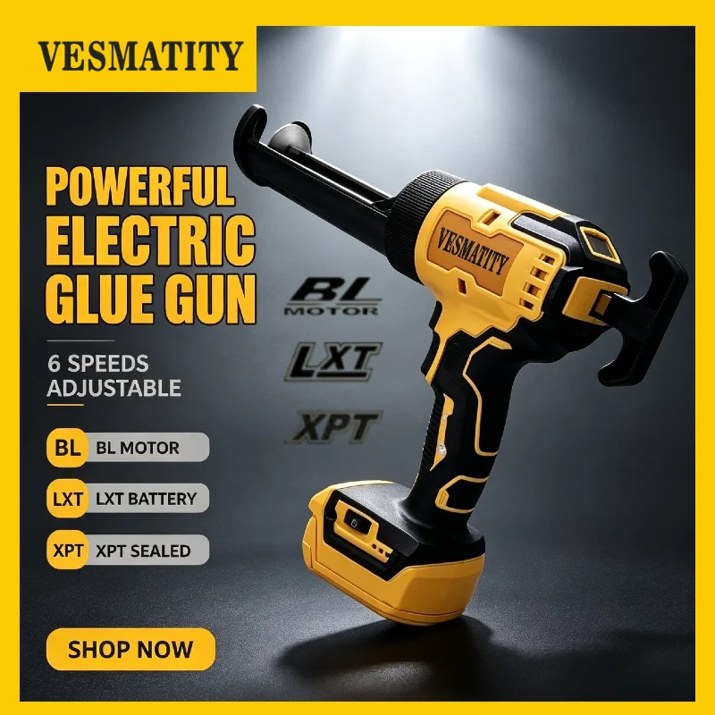 6 Speed Cordless Caulking Gun Electric Adhesive Sealant Applicator for Windows Doors Glass for Dewalt 18V 20V Battery Max