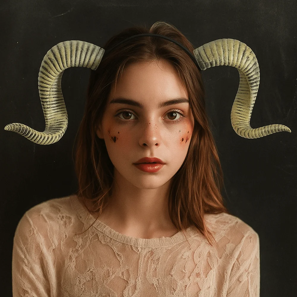 

Cool Realistic Goat Horn Hairhoop Detachable Funny Roleplay Headpiece Novelty Beauty Halloween Headwear Fancy Dress