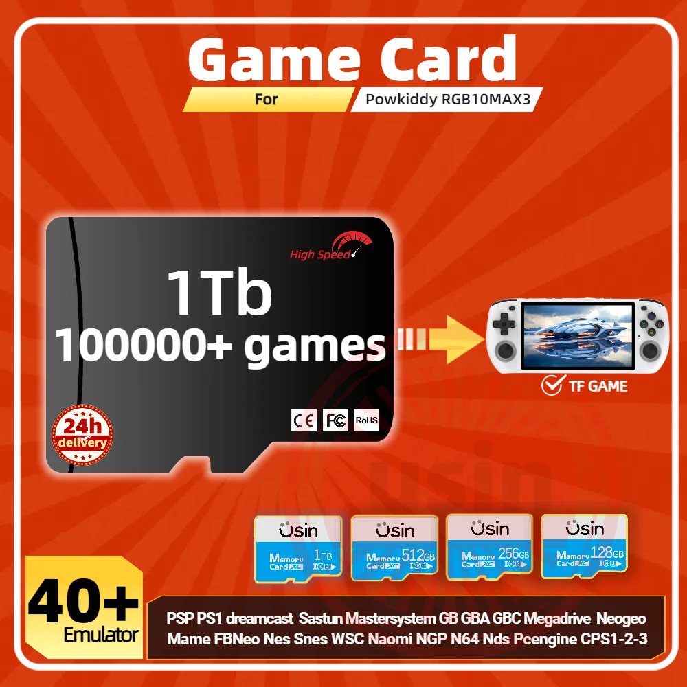 Game Card For Powkiddy RGB10MAX 3 Memory TF Plug&Play Pre-install Retro Games PSP PS1 SD portable High Speed Card 1Tb 512G