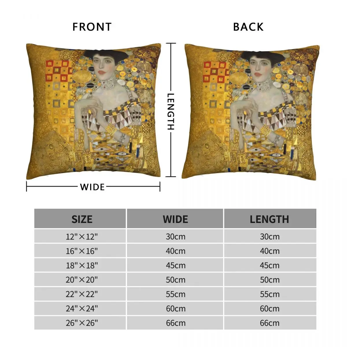 Portrait Of Adele Bloch Bauer Square Pillowcase Polyester Linen Velvet Pattern Decor Throw Pillow Case Car Cushion Cover 45x45