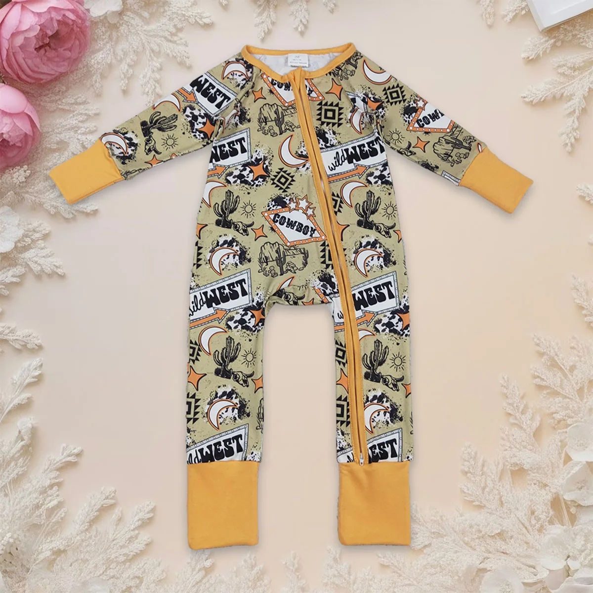 Newborn Baby Boy Footie Bubble Romper Long Sleeve Aztec Cactu Western Jumpsuit Clothing Kids Fashion Toddler Onesie Wholesale