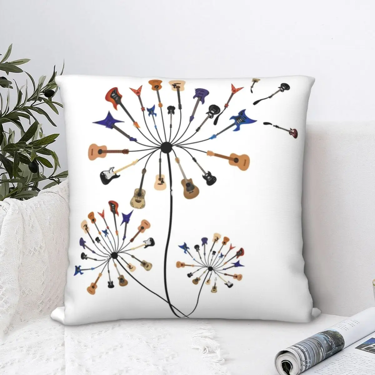 

Guitar Dandelion Flowers Square Pillowcase Polyester Pillow Cover Velvet Cushion Decor Comfort Throw Pillow For Home Sofa